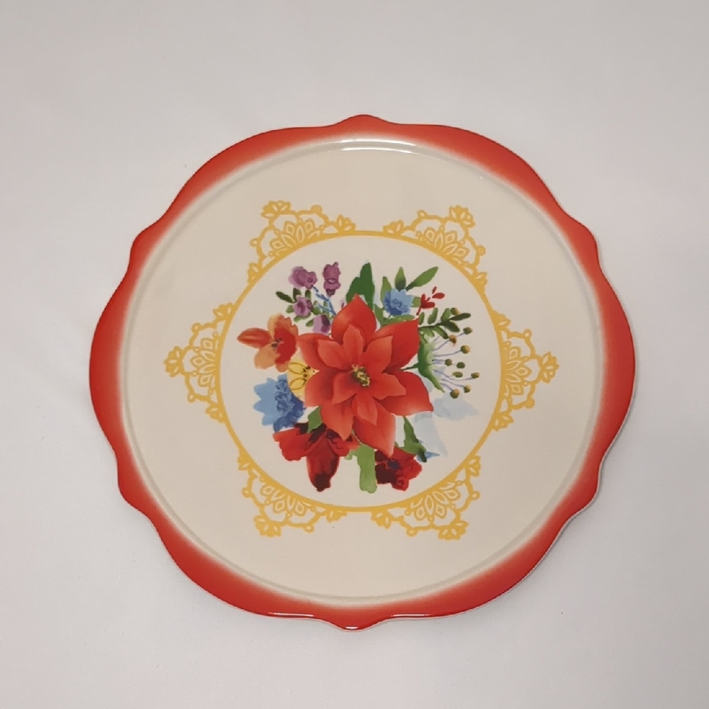 Pioneer Woman Winter Bouquet Cake Plate/Serve Ware Stoneware 11"